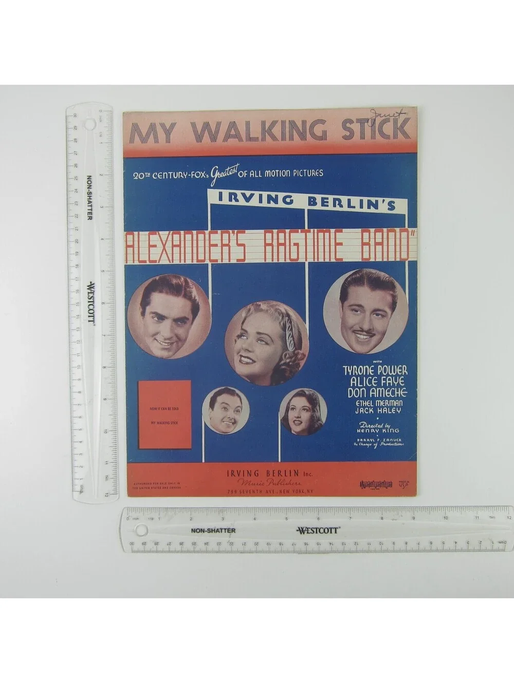 Sheet Music My Walking Stick Alexanders Ragtime Band Tyrone Power Alice Fay 1938